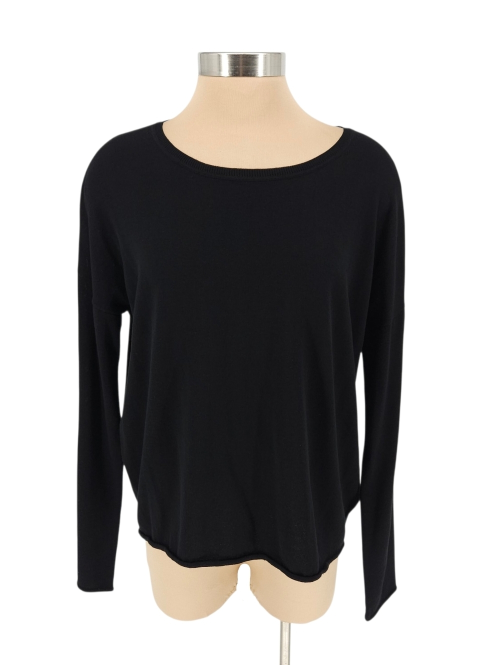 Garnet Hill Sweater Silk Black Long Sleeve Lightweight Knit Pullover Large